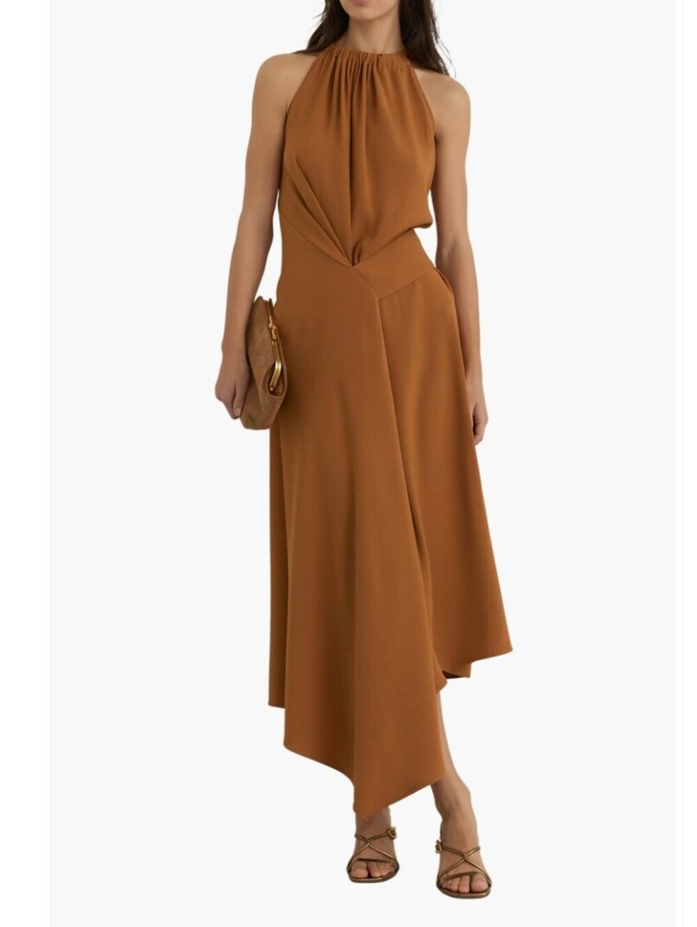 Reiss Maeve Drape-Detail Sleeveless Midi Dress in Rust Orange Size 6